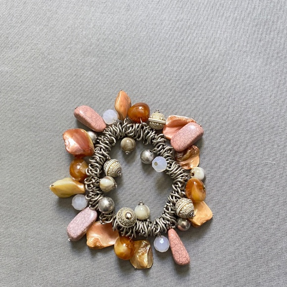 Vintage Stone Dangle Stretch Statement Bracelet Pinks Browns Neutrals - Picture 6 of 9